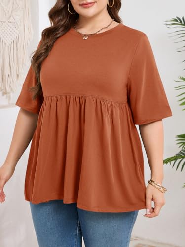 Cicy Bell Womens Babydoll Tops Plus Size Tunic Summer Flowy Peplum Shirts - color: Brick Red, size: Large