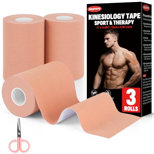 3 Rolls Skin Color Kinesiology Tape, 4 inch x 14.8 Feet Kinetic Tape - color: Skin Color
