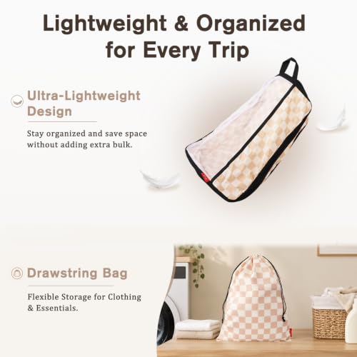 U+U 8 Set Compression Packing Cubes - Ultralight Travel Organizers - color: Khaki Checkered, size: 8 Set