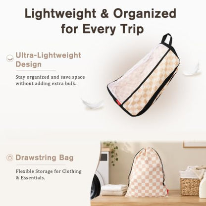 U+U 8 Set Compression Packing Cubes - Ultralight Travel Organizers - color: Khaki Checkered, size: 8 Set