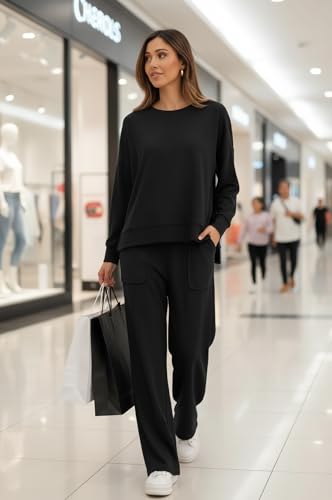 Lounge Sets for Women 2 Piece Outfits Comfy Sweat Track Suits Matching Set - color: A-black, size: Medium