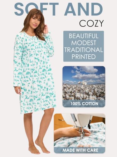 Casual Nights Women's Flannel Floral Long Sleeve Nightgown - color: Leaf Green, size: Medium
