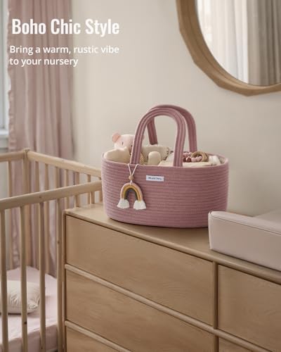Blissful Diary Diaper Caddy Organizer, Woven Cotton Rope, Pink - color: Oval Pink
