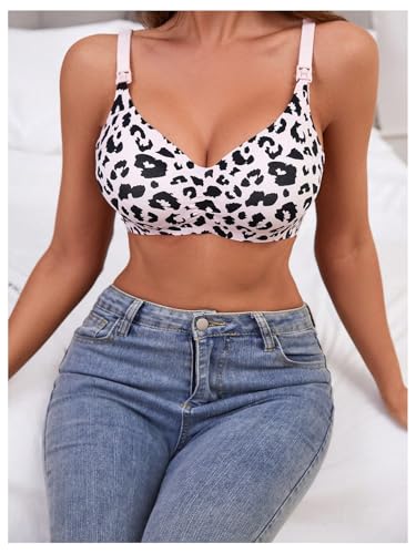 MakeMeChic Women's Nursing Bras for Breastfeeding Lace Maternity Lingerie - color: Pink, size: Medium