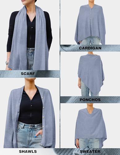 PULI Women's Versatile Knit Shawl Poncho Sweater Button Scarf - color: Dusty Blue