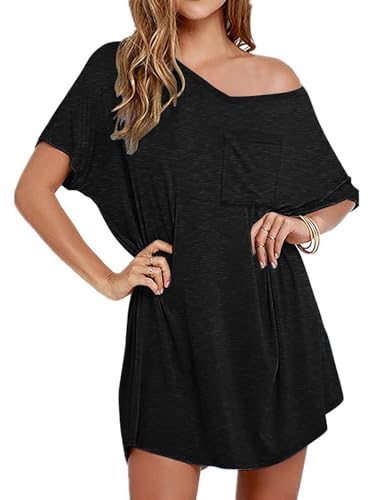 Ekouaer Cotton Nightgowns for Women Oversized Sleep Shirt Tshirt Night Gown - color: Black, size: Large
