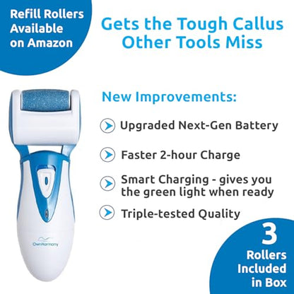 Own Harmony Electric Foot Callus Remover - Rechargeable Pedicure File Tool - color: Blue