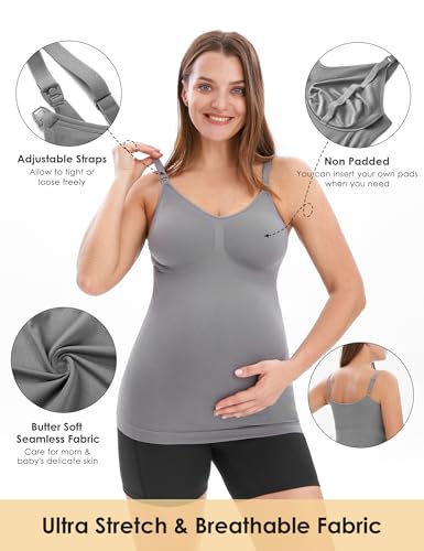 HOFISH Multi‑Pack Maternity Nursing Tank Tops with Clip‑Down Shelf Bra - color: Gray/Black/White, size: Medium