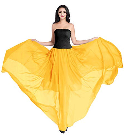v28 Women Full/Ankle Length Elastic Pleated Retro Maxi Chiffon Long Skirt - color: Light Yellow, size: X-Large