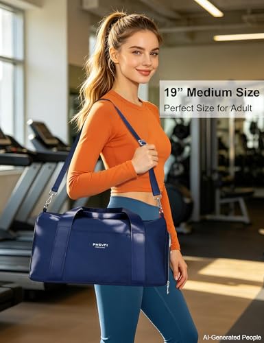 19" Navy Blue Personal Gym Bag for Women,with Shoe Compartment & Wet Pocket - color: Navy Blue, size: 19" Medium Size