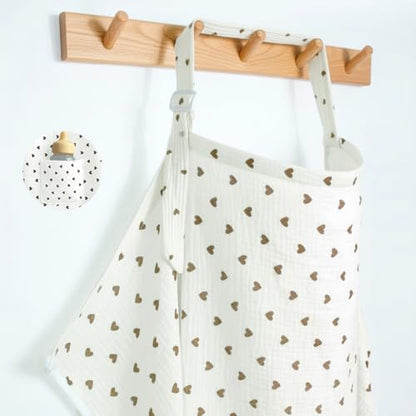 Muslin Nursing Covers for Breastfeeding, Beige Khaki Heart - color: Brown Heart