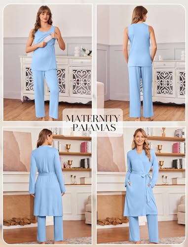 Maternity Sets Labor and Delivery Gown Postpartum Essentials Nursing Pajama - color: Light Blue, size: X-Large