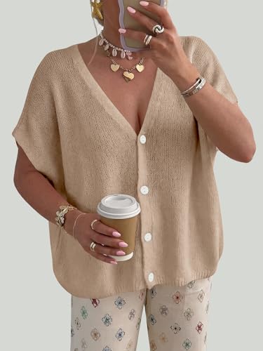 PRETTYGARDEN Womens 2026 Summer Oversized Cardigans Sweaters - color: Khaki, size: X-Large