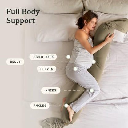bbhugme Pregnancy Pillow, Dusty Olive - Adjustable Firmness & Shape - color: Dusty Olive