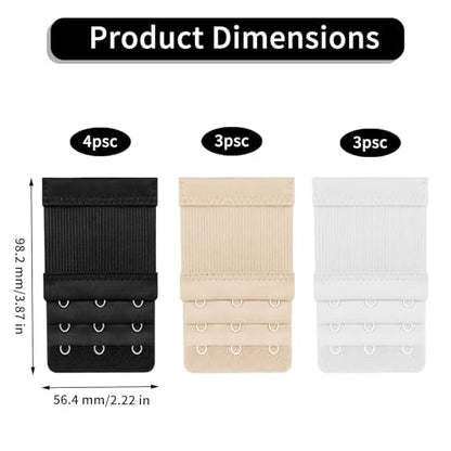 10PCS Bra Extenders 3 Hook Elastic Bra Extension Strap Extender Set for Women, Nylon & Stainless Steel BraAccessories, White, Skin, Black
