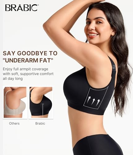BRABIC Front Zip Closure Bras for Women - color: Black, size: Medium