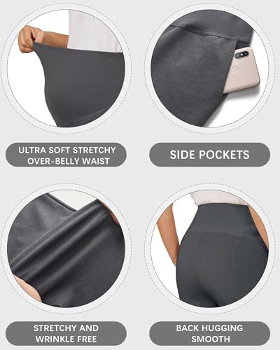 OUGES Women's Over Belly Straight Leg Maternity Pants with Pockets - color: Deep Grey, size: X-Large