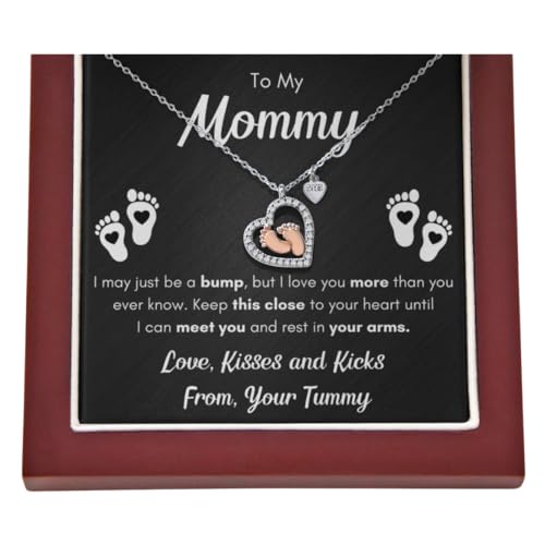 FG Family Gift Mall Baby Gift Set To My Mommy Necklaces For Women, Gift for New Mom, Baby Shower Present for Mom To Be Pregnancy Gifts for First Time Pregnant Moms Christmas - color: Baby Bump, style: Mahogany LED Box