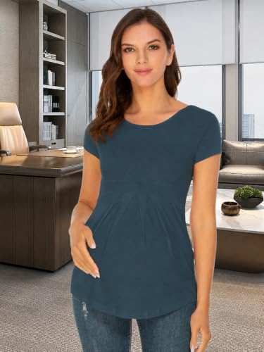 Glampunch Maternity Tops, Front Pleat Peplum Tunic Top Pregnancy Shirts - color: A4 Navy, size: Small