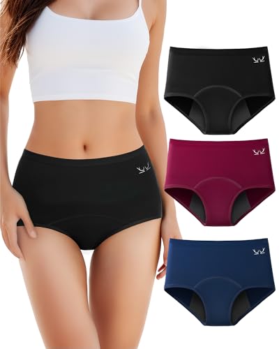 TANSTC Period Underwear for Women Heavy Flow Menstrual Panties 3 Pack - color: Black/Red/Blue, size: 3X-Large