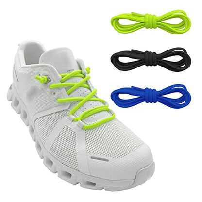 3 Pairs Elastic Shoe Laces Replacement Laces for Running Shoes,Stretch Oval Strings Replacement Shoestrings - color: Black+green+blue