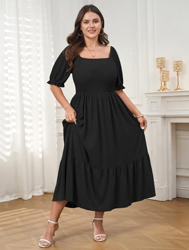 CICIDUDU Plus Size Casual Summer Milkmaid Maxi Dresses for Curvy Women - color: Black, size: XX-Large Plus