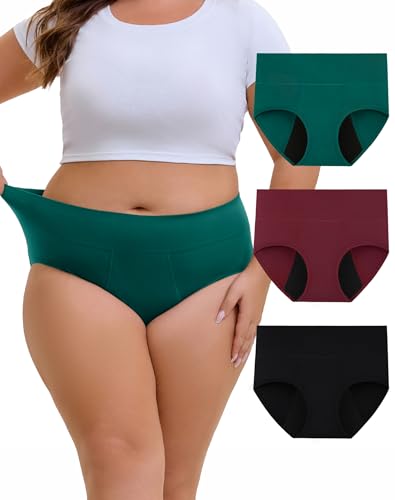 INNERSY Women's Plus Size Period Underwear High Waist Heavy Flow 3-Pack - color: Berry, size: 5X-Large