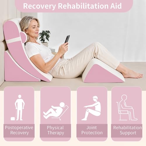 Wedge Pillow Set for After Surgery,White/Pink,4PCS-22 - color: White/Pink, size: 4PCS-22''