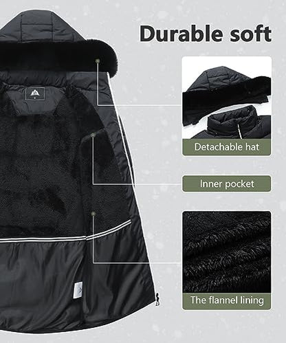 Women's Long Warm Winter Puffer Jacket Lightweight Fashions Down Coats - color: Black, size: X-Large