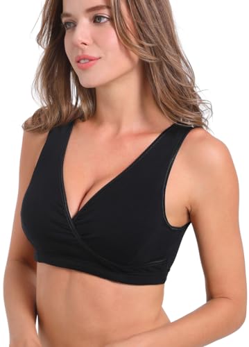 SUIEK 4 Pack Nursing Sleep Bra Maternity Bralette Cotton Breastfeeding Bras - color: 4 Black-4pcs, size: Medium