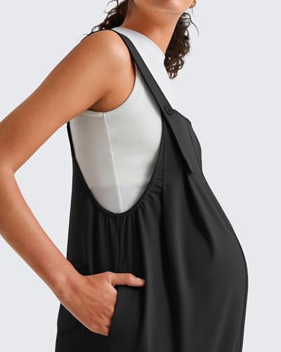 G4Free EverGoing Maternity Overall Dress Adjustable Straps Pregnancy Jumpsuits Dresses with Pockets Casual Work - color: Black, size: X-Small
