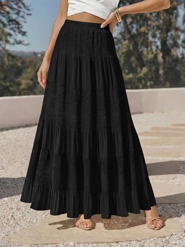 onlypuff Maxi Skirt Women Western Midi Chiffon Flowy Boho Fall Outfits - color: A-black, size: X-Large