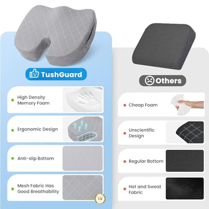 TushGuard Memory Foam Office Chair Seat Cushion - Light Grey, XX-Large - color: Light Grey, size: XX-Large