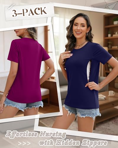 3 Pack Women's Nursing Shirts - color: Fuchsia, Navy Blue, Black, size: XX-Large