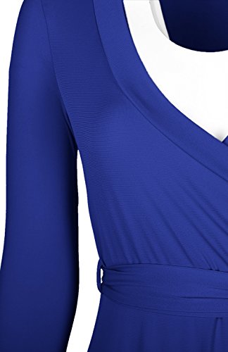 Women's 3/4 Sleeve Deep V-Neck Maxi Faux Wrap Solid Plus Size Dress - color: Royal Blue-v-neck, size: Medium