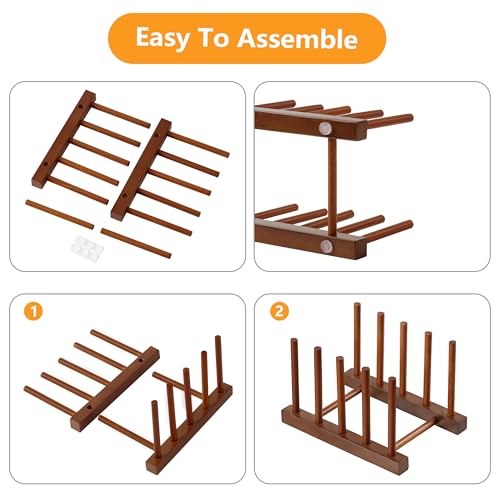 HBlife 2 Packs Teak Wooden Dish Drying Rack Stand Kitchen Plate Organizer - color: Teak 4 Slots 2pcs