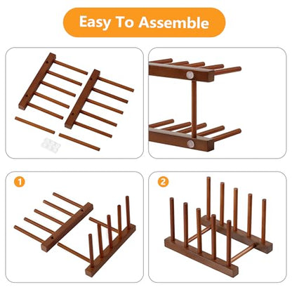 HBlife 2 Packs Teak Wooden Dish Drying Rack Stand Kitchen Plate Organizer - color: Teak 4 Slots 2pcs