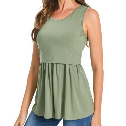 Bearsland Maternity Nursing Tank Tops - color: Khaki&gray Green&green White Flower, size: Small