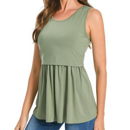 Bearsland Maternity Nursing Tank Tops - color: Khaki&gray Green&green White Flower, size: Small