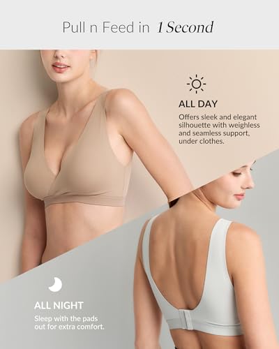 Mamaway Ultra Silky Crossover Nursing Maternity Wireless Bra, Smooth, Soft, Cooling - color: Khaki, size: Large