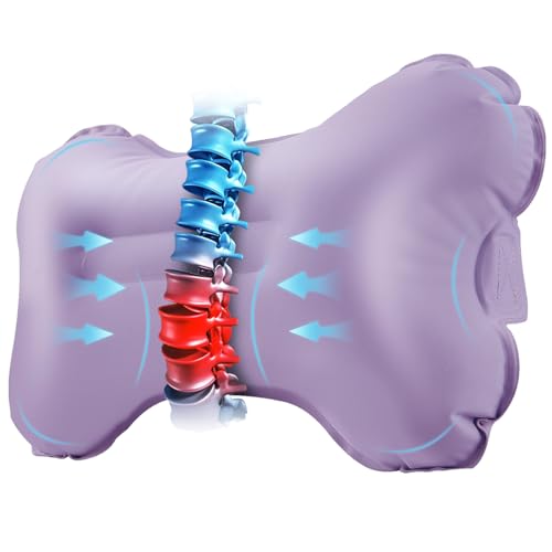 Mixtrend Travel Lumbar Pillow Inflatable Lumbar Support Pillow with Memory Foam, Back Support Pillow for Airplane Long Flight, Essential Travel Support Pillow for Women Men Kids（Lavender） - color: Lavender