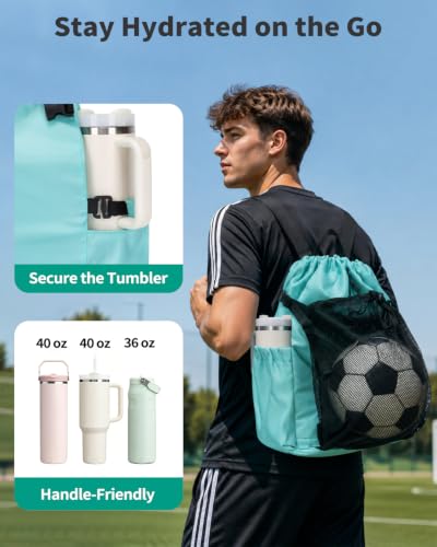 Drawstring Backpack with Shoe & Wet Compartments, Cup & Ball Holders, Green - color: Mint Green