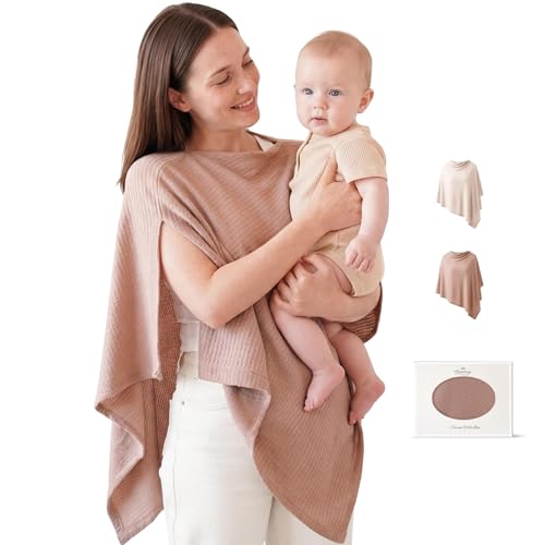 Konssy Nursing Cover for Breastfeeding, Soft Breathable Privacy Poncho - color: Camel