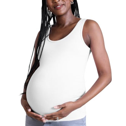Motherhood Maternity Women's Side Ruched Scoop Neck Pregnancy Tank Top - color: Bright White, size: Small