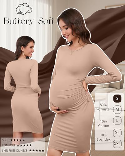 Riyiper 3 Pack Women's Long Sleeve Maternity Dresse - color: Khaki, Coffee, Black, size: Small