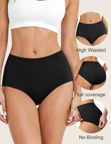 High Waisted Cotton Underwear for Women Full Coverage Panties - color: Black(pack-5), size: 3X-Large