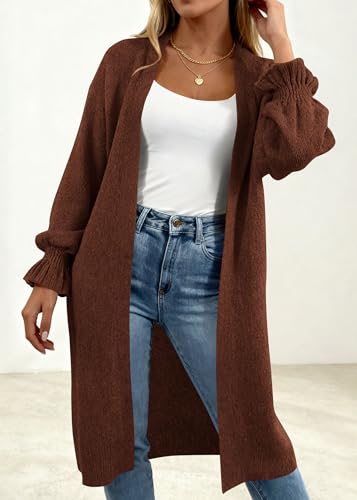 KIRUNDO Long Cardigans for Women Oversized Open Front Coats - color: Brown, size: Small