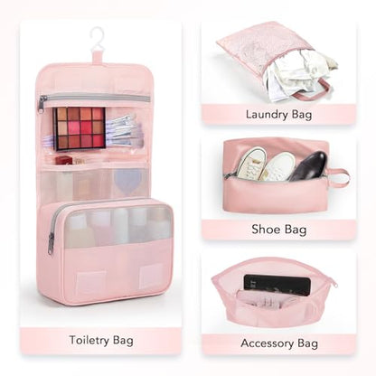 OlarHike 8 Set Compression Packing Cubes for Travel Essentials,Compressible Expandable Space Saver Bags for Organizing Clothes,Luggage Suitcase Garment Bags with Over 1000 pcs Mesh Holes(Pink) - color: Pink