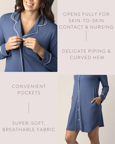 Kindred Bravely Clea Long Sleeve Maternity Nursing and Postpartum Nightgown - color: Slate Blue, size: Medium