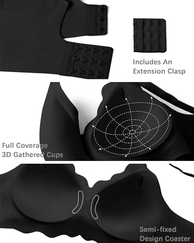 Seamless Jelly Bras for Women, No Underwire Push Up Bra - color: Black, size: Medium